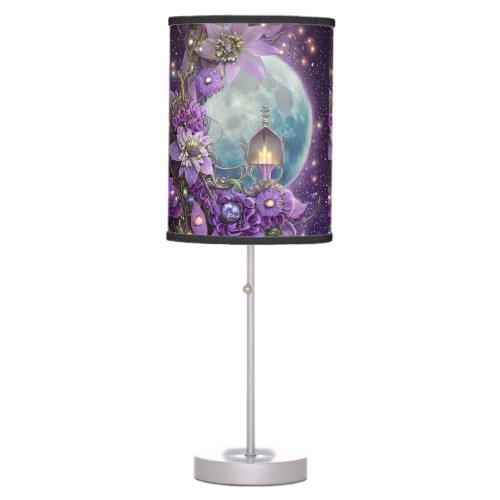 Detailed Fantasy Purple Moon Flower Table Lamp