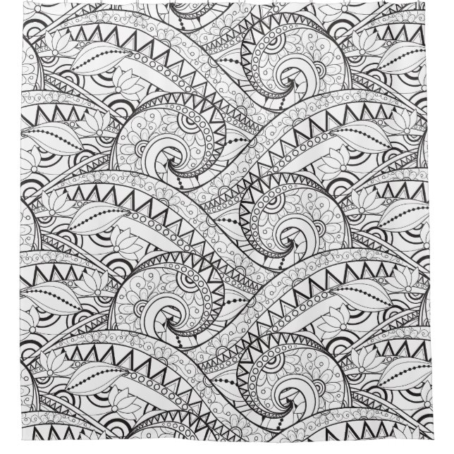 Detailed Floral Pattern Doodle Shower Curtain (Front)