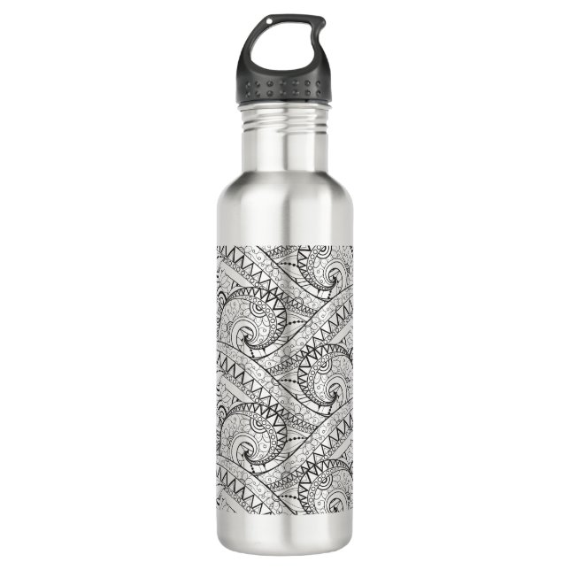 Detailed Floral Pattern Doodle Stainless Steel Water Bottle (Front)