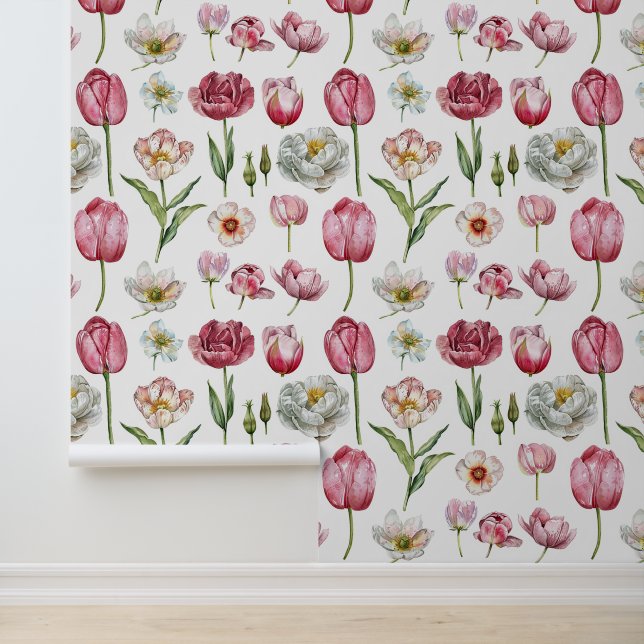 Detailed flower collection peonies tulip roses wallpaper  (Application)
