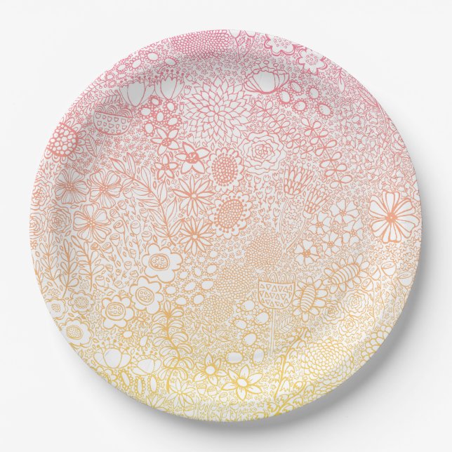 Detailed Garden Scene Artist Birthday Coral Peach Paper Plates (Front)
