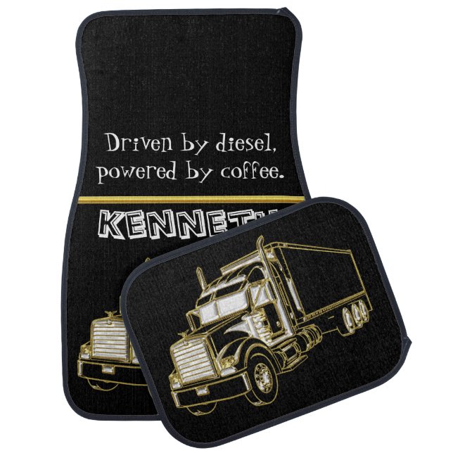 Detailed Gold Semi-Truck Drawing Car Floor Mat (Set)