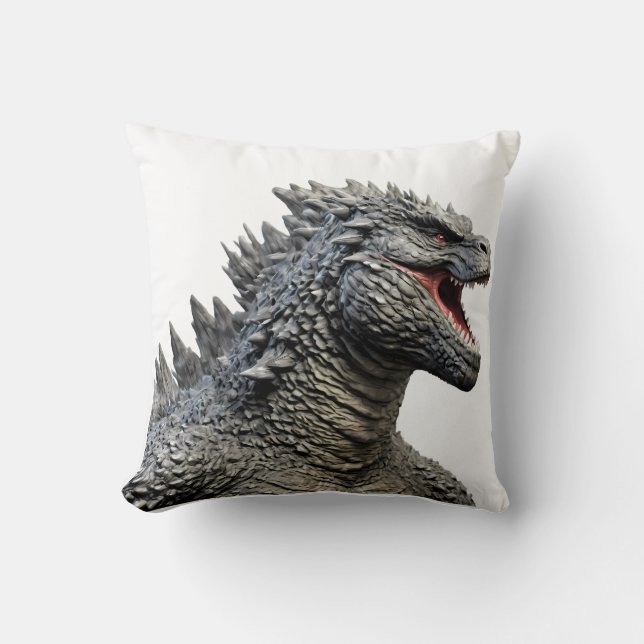 Detailed Head of Roaring Godzilla Monster Throw Pillow (Front)