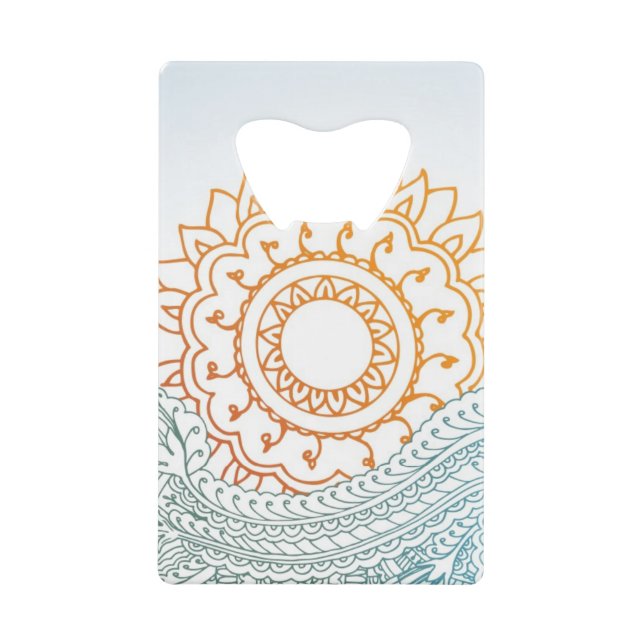 Detailed henna abstract sunrise credit card bottle opener (Front)