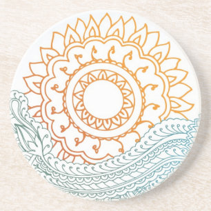 Detailed henna abstract sunrise drink coaster