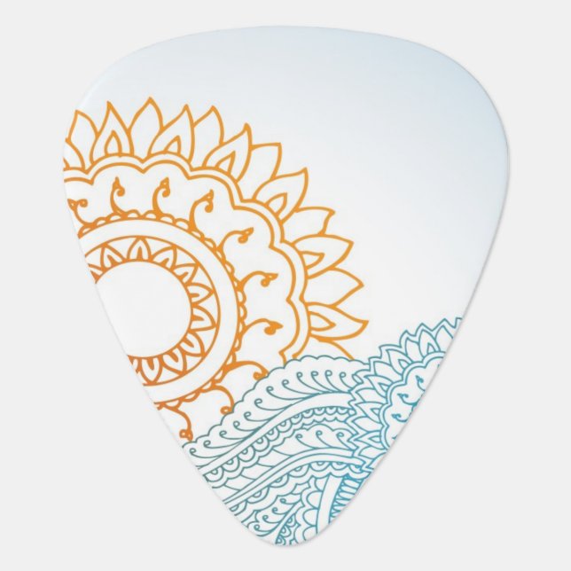 Detailed henna abstract sunrise guitar pick (Front)