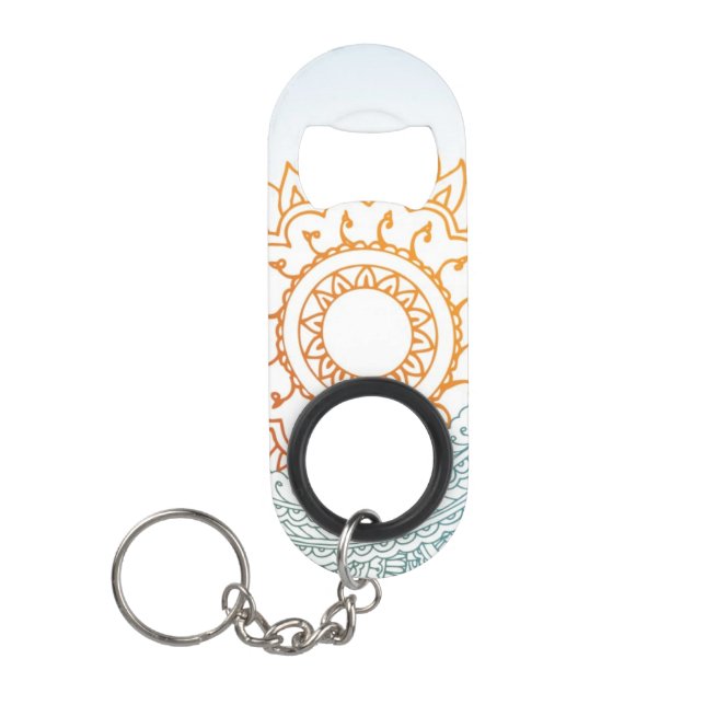 Detailed henna abstract sunrise keychain bottle opener (Front)