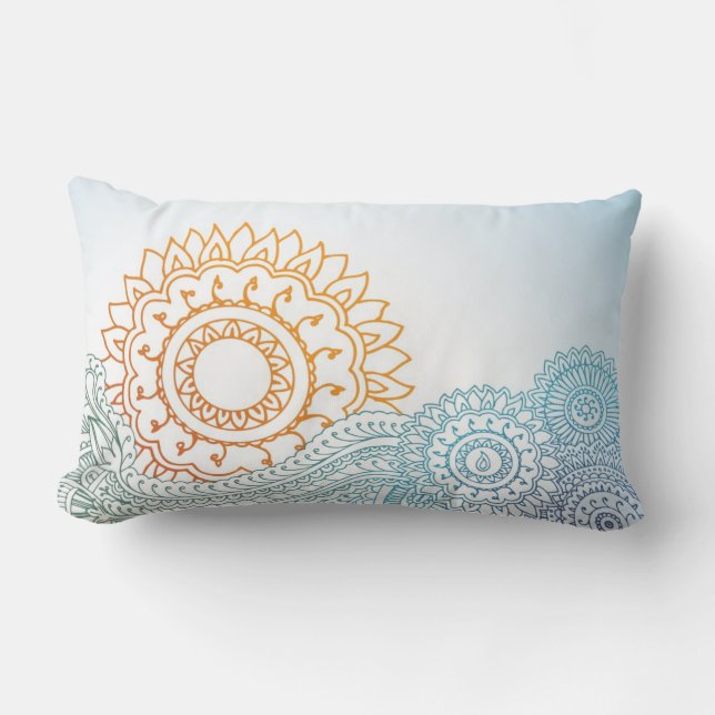 Detailed henna abstract sunrise lumbar pillow (Front)