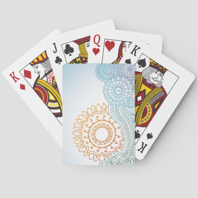 Detailed henna abstract sunrise poker cards (Back)