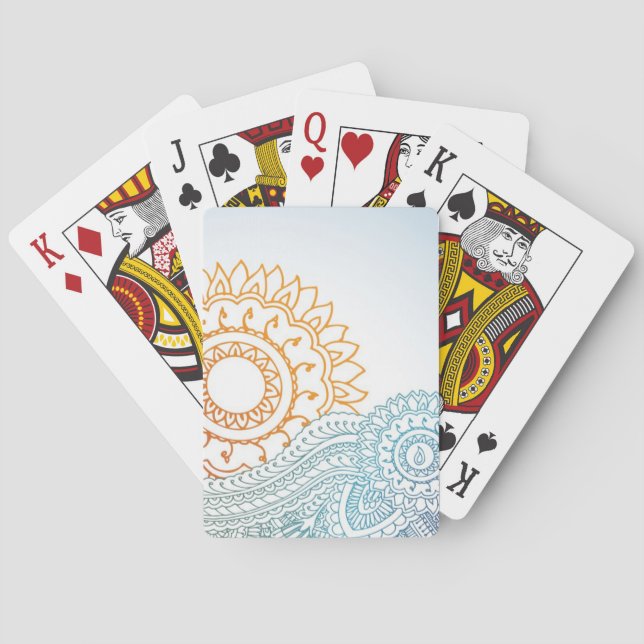 Detailed henna abstract sunrise poker cards (Back)