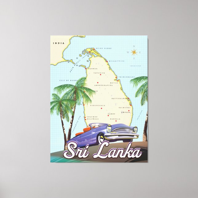 Detailed Illustrated map of Sri Lanka Canvas Print (Front)