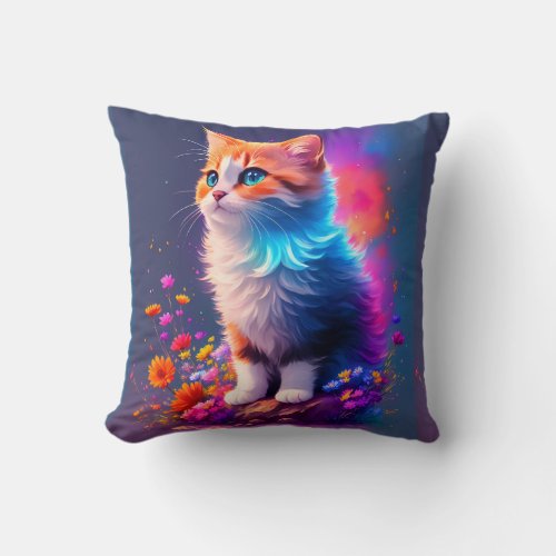 Detailed Illustration Face Tiny Cat Throw Pillow