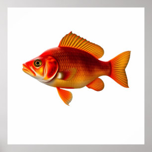 Detailed Illustration of a Red Goldfish Poster
