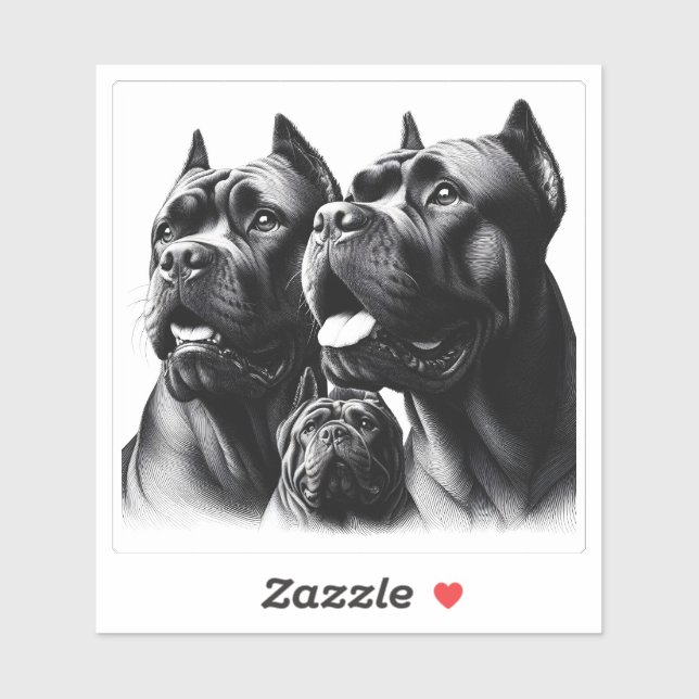 Detailed Illustration of Three Black Dogs at Rest Sticker (Sheet)