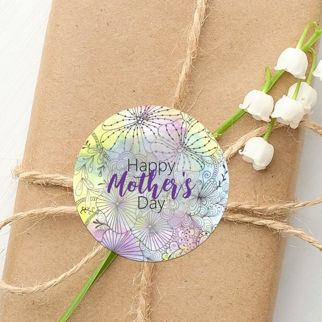 Detailed Line Art Soft Color Palette Mother's Day Classic Round Sticker (Creator Uploaded)