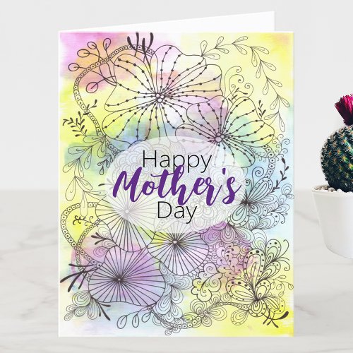 Detailed Line Art Soft Color Palette Mothers Day Holiday Card