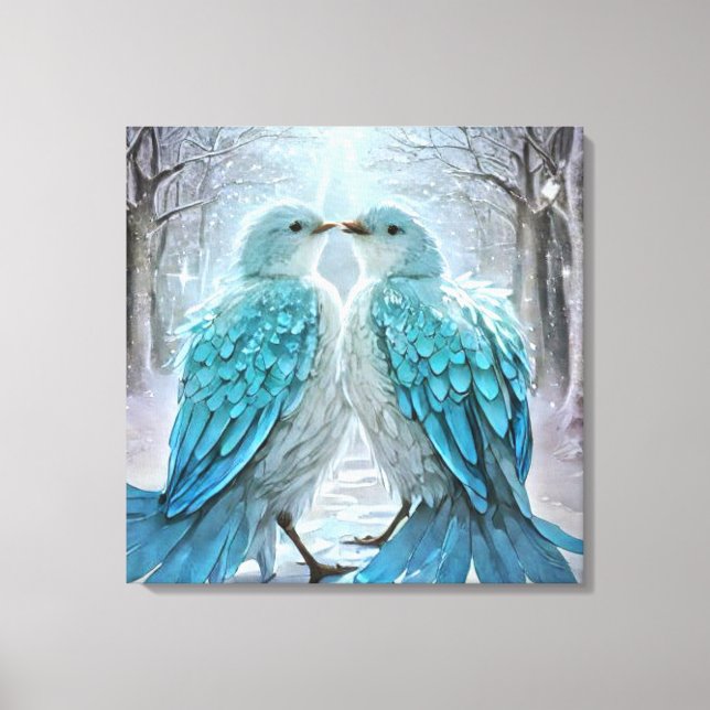 *~* Detailed Love Birds AP54 Art Winter Canvas Print (Front)
