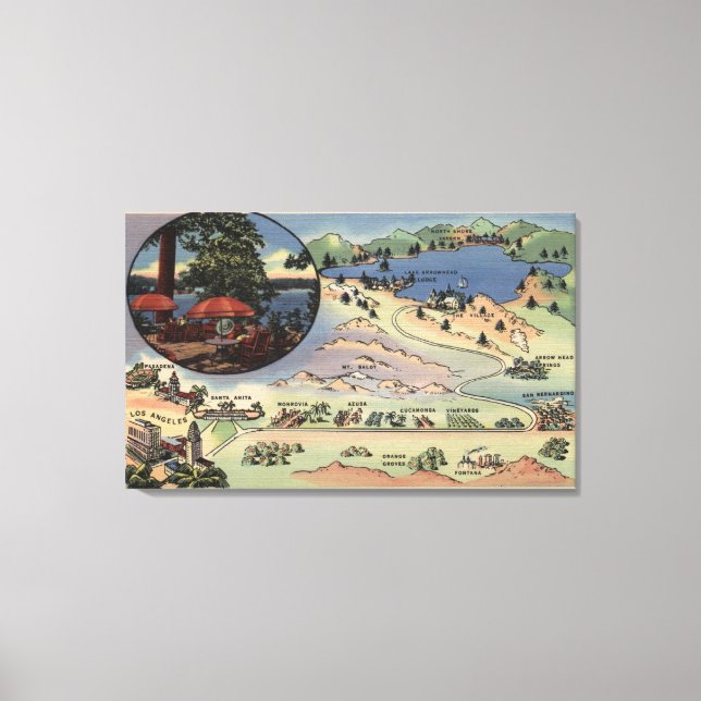 Detailed Map from LA to the Lake Canvas Print (Front)