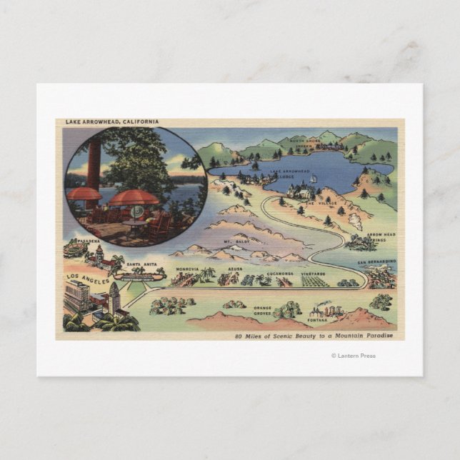 Detailed Map from LA to the Lake Postcard (Front)