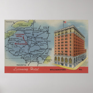 Detailed Map, Lycoming Hotel - Williamsport, PA Poster