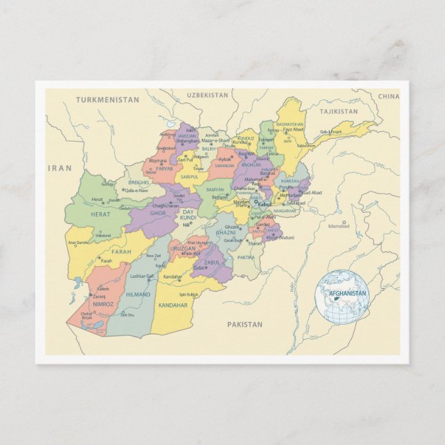 Detailed map of Afghanistan Regions Postcard (Front)