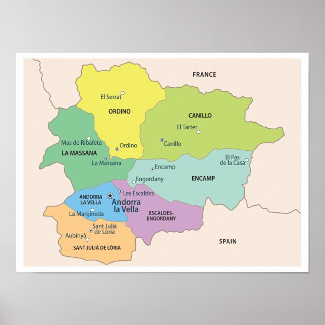 Detailed Map of Andorra Regions Poster (Front)