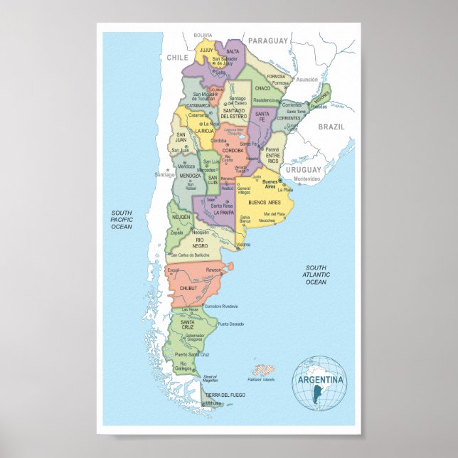 Detailed map of Argentina Regions Poster (Front)