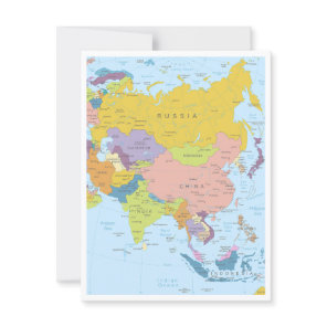 Detailed map of Asia Continent Postcard