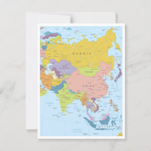 Detailed map of Asia Continent Postcard