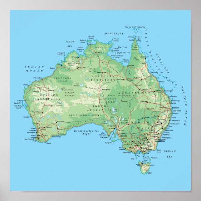 Detailed Map of Australia Poster (Front)