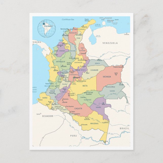 Detailed map of Colombia Postcard (Front)