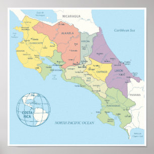 Detailed Map of Costa Rica Regions Poster