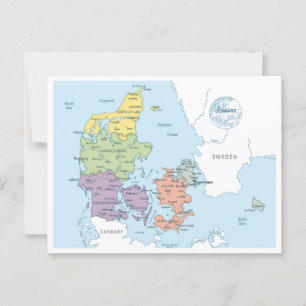 Detailed map of Denmark Postcard