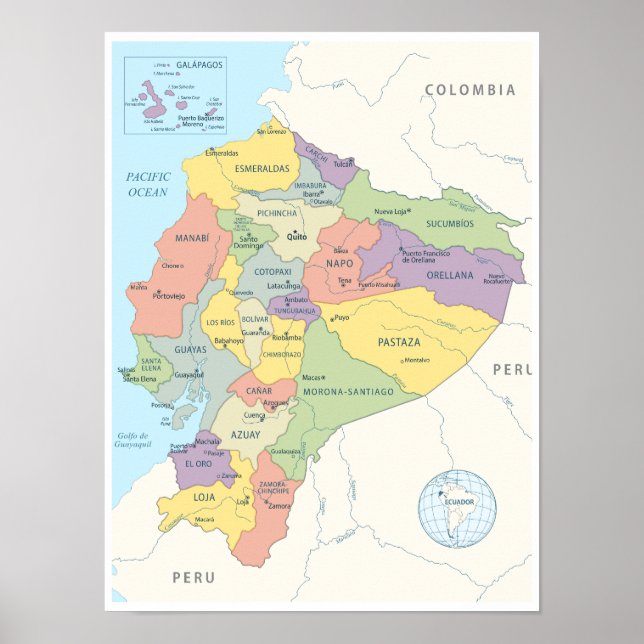 Detailed Map of Ecuador Poster (Front)