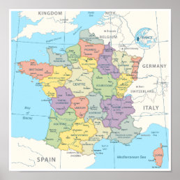 Detailed Map of France Poster