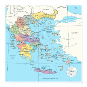 Detailed Map of Greece Poster