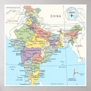 Detailed Map of India Poster
