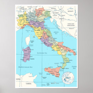 Detailed Map of Italy Poster