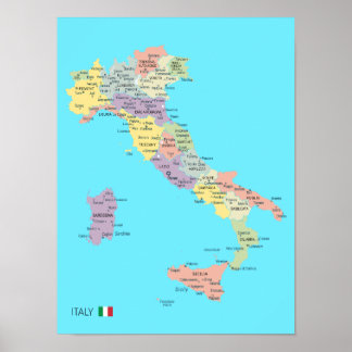 Detailed Map of Italy Regions Poster