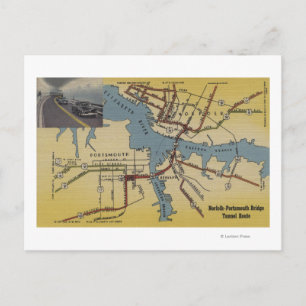 Detailed Map of Norfolk-Portsmouth Bridge Tunnel Postcard