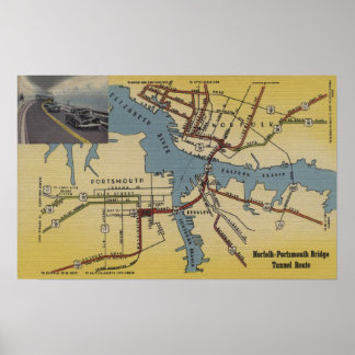 Detailed Map of Norfolk-Portsmouth Bridge Tunnel Poster