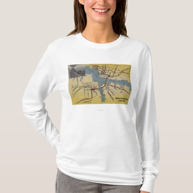 Detailed Map of Norfolk-Portsmouth Bridge Tunnel T-Shirt (Front)