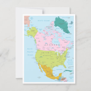 Detailed map of North America Continent Postcard
