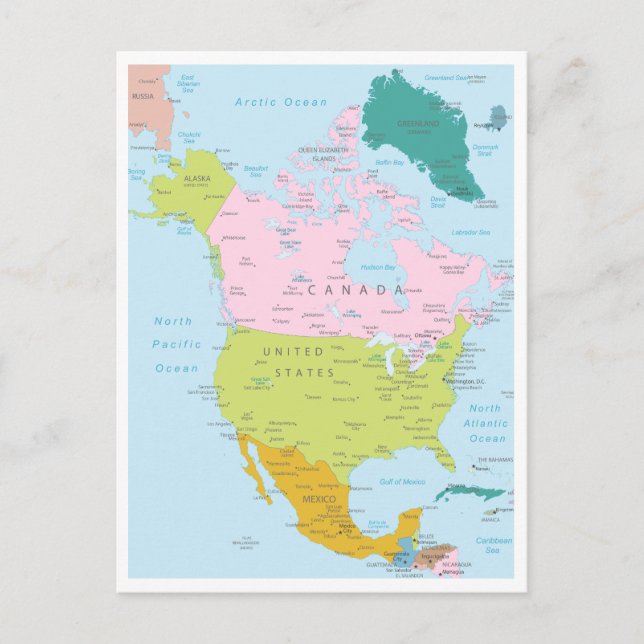 Detailed map of North America Continent Postcard (Front)