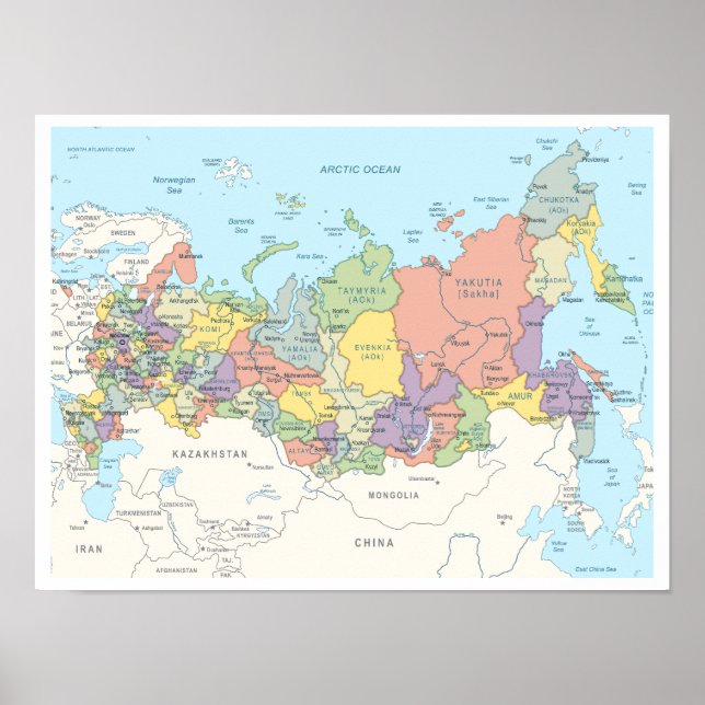 Detailed Map of Russia Poster (Front)