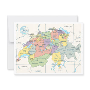 Detailed map of Switzerland Regions Postcard