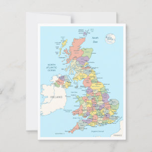 Detailed map of United Kindom Postcard