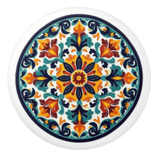 Detailed Mexican Talavera Floral Ceramic Knob