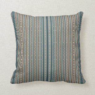 Detailed Multi Teal Tan Stripes Throw Pillow