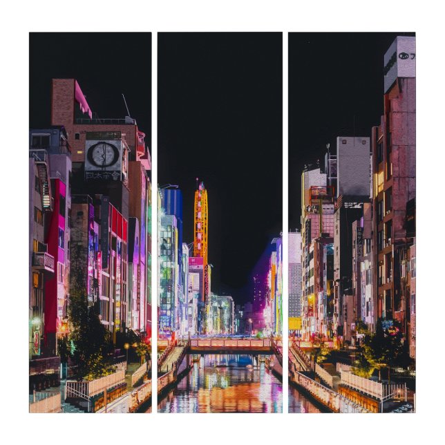 Detailed Painting Osaka Japan at Night  Triptych (Front)